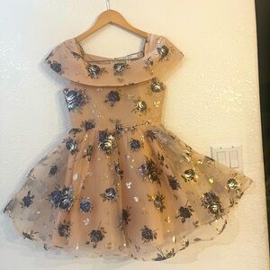 Fancy Dress dusty pink and navy flowers.